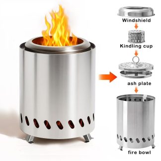 Large, smoke-free outdoor stainless steel fire pit; portable, standalone fire pit. WP-SL220