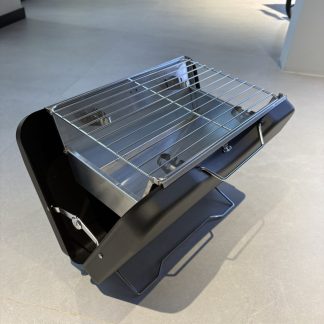 a compact charcoal grill designed for outdoor use, suitcase-style portable grill WX-3046
