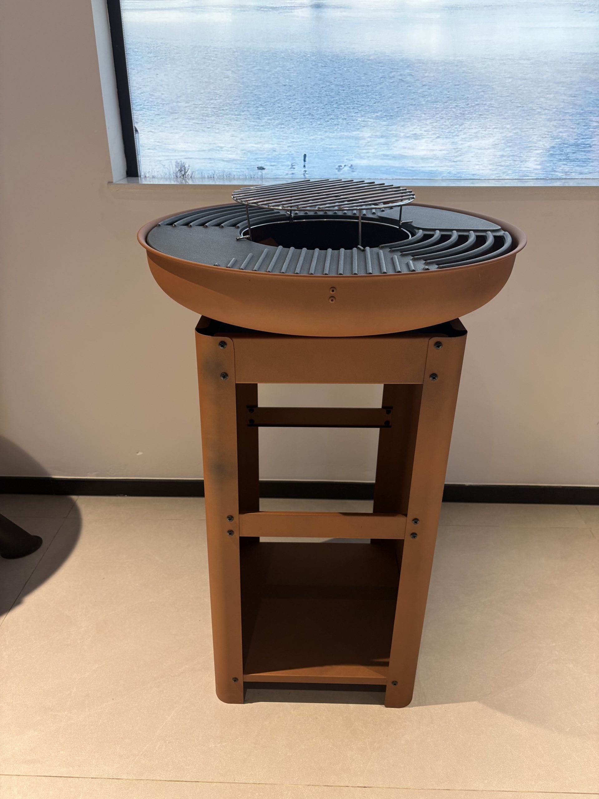 Outdoor fire pit with wood storage; wood fire pit with cooking plate and grid WF-701FJL - Image 2