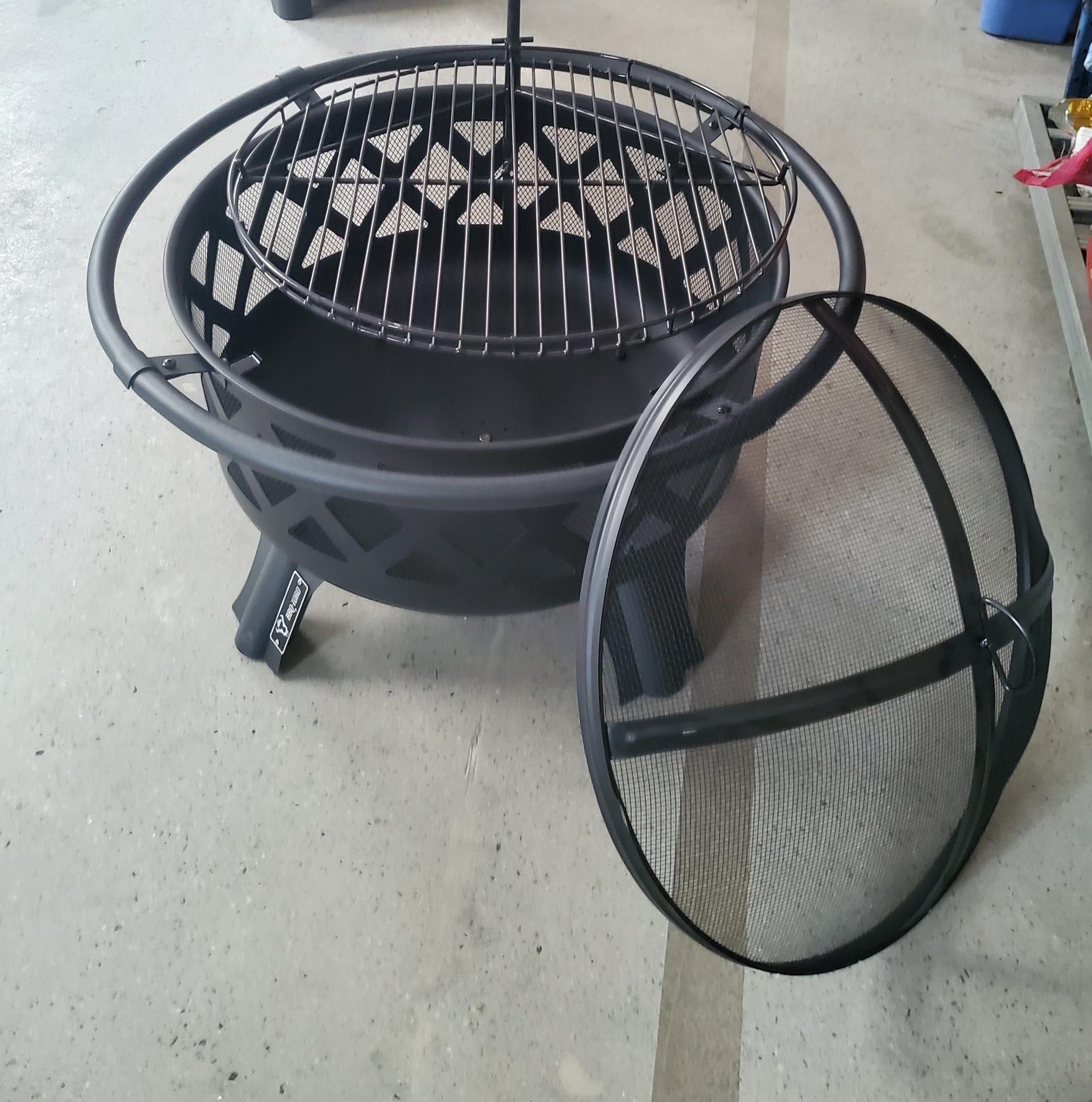 WF-620JL Black outdoor fire pit cooking station, 620 mm, steel large bowl with mesh lid and cooking grs – perfect for your outdoor terrace! - Image 2