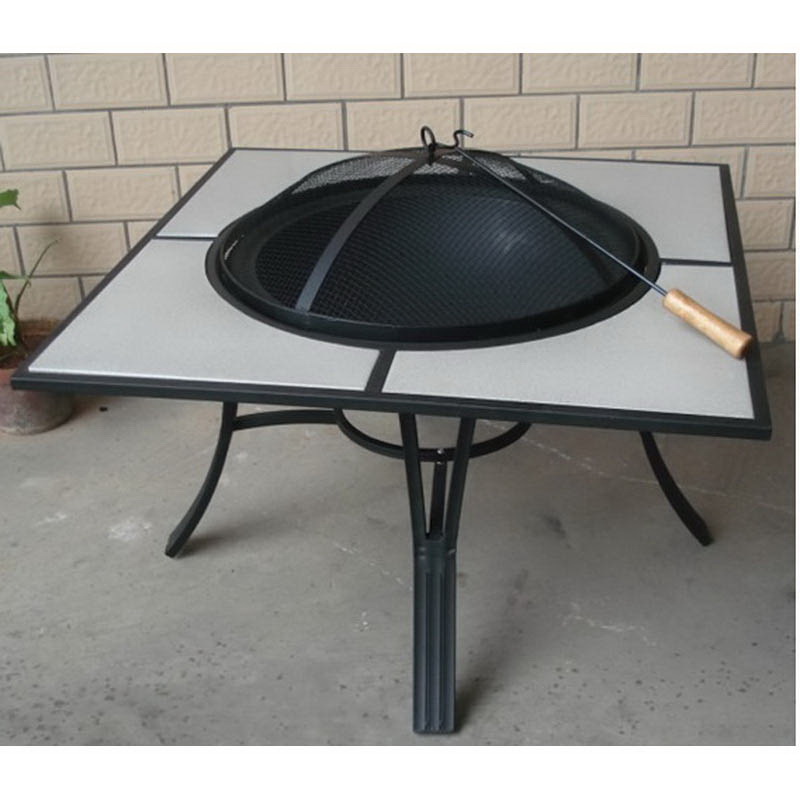 Square fire pit with steel table