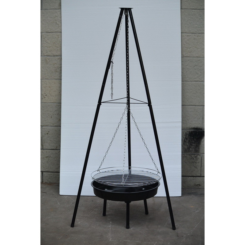 Tripod grill with fire pit and cooking grid